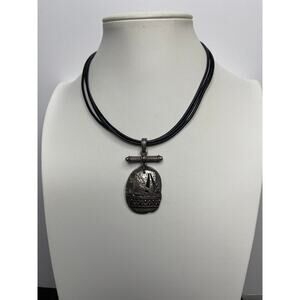 Chico's pendant necklace signed jewelry oriental look black cord mother of pearl